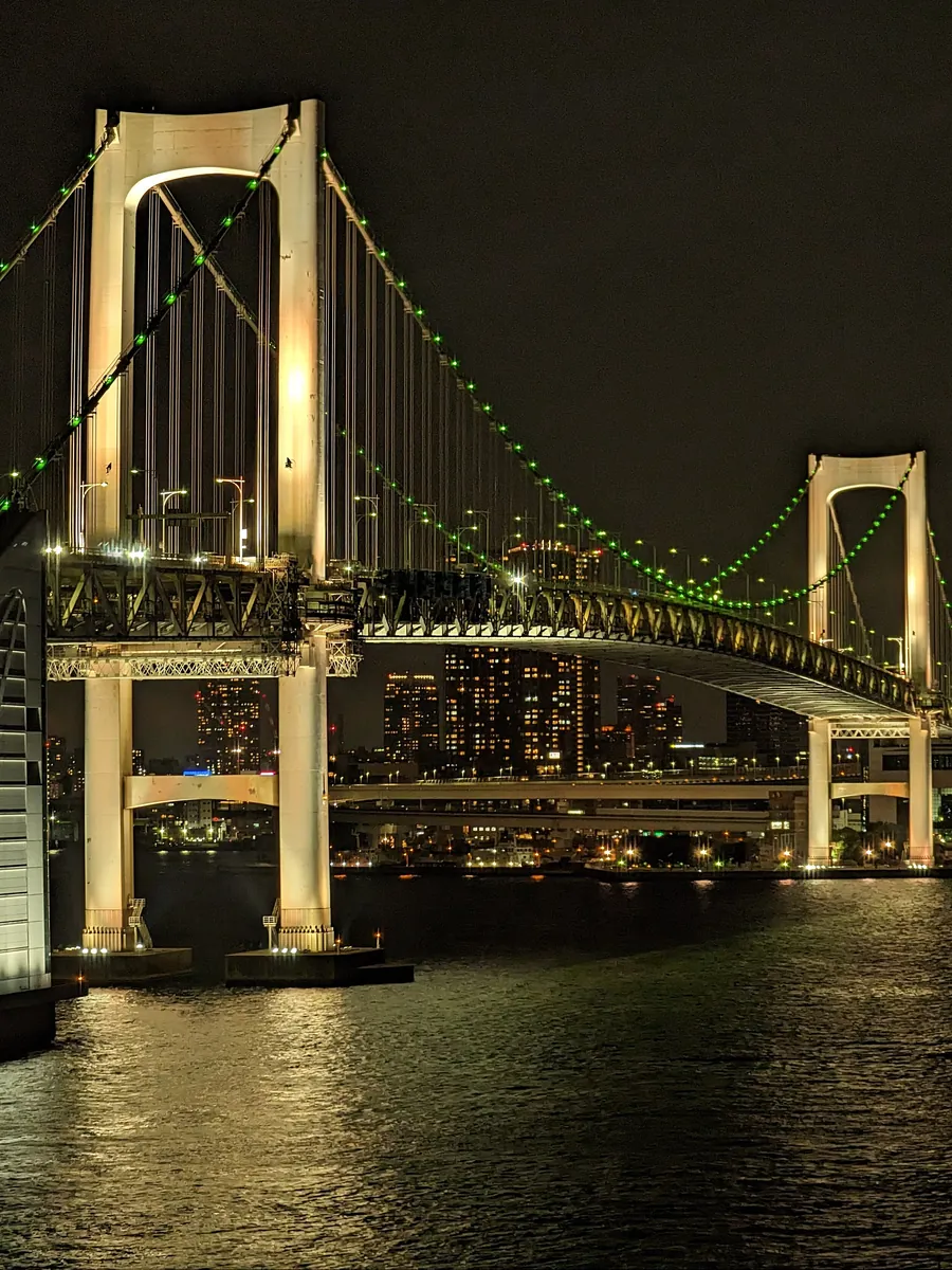 Rainbow Bridge at night seen from Odaiba