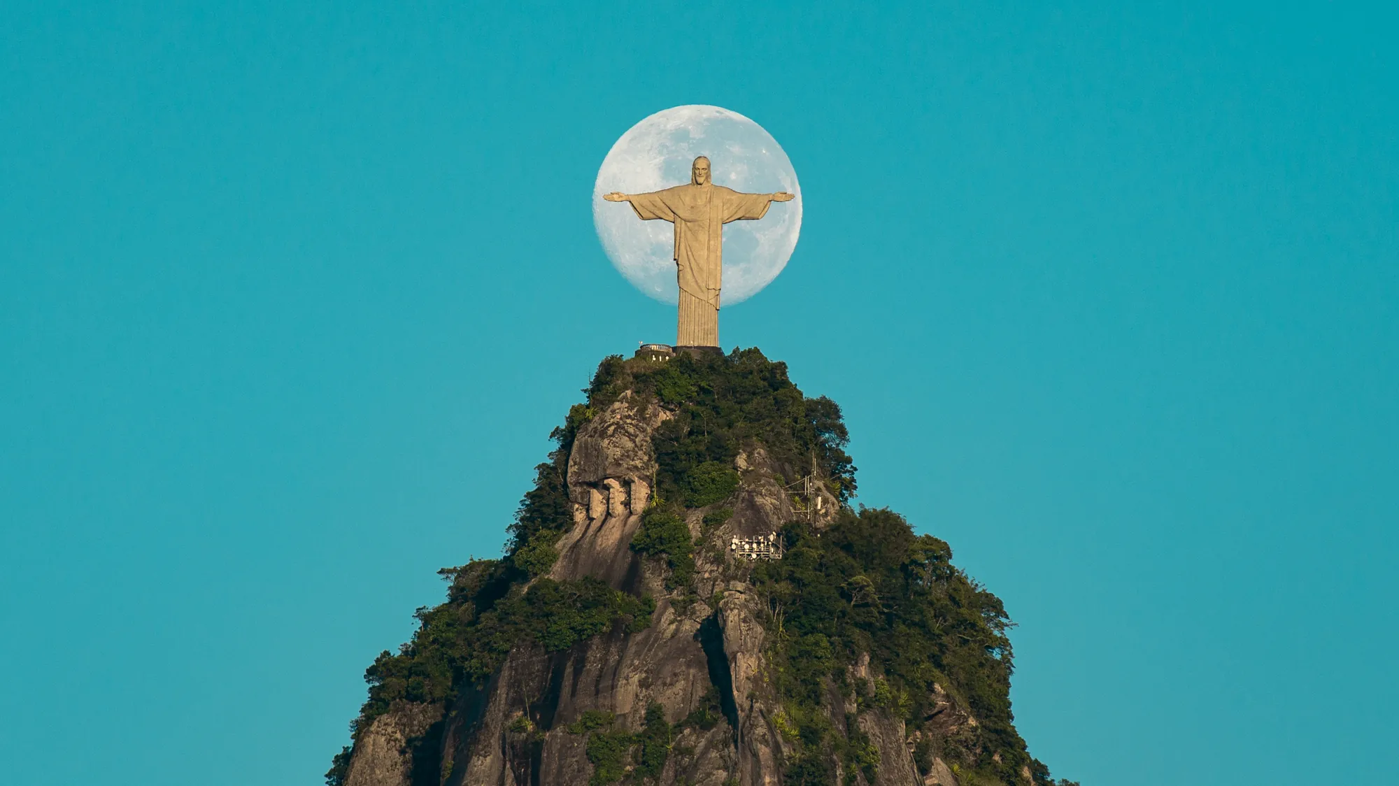 Christ the Redeemer and the moon, Rio de Janeiro