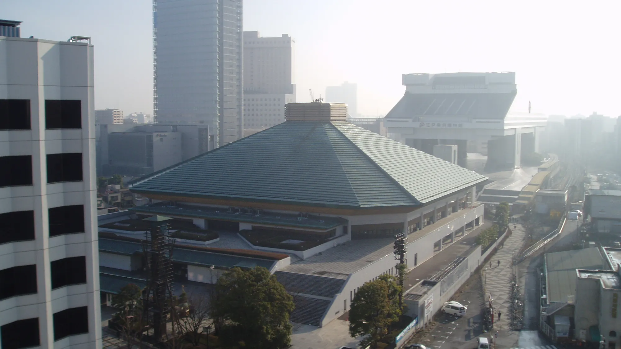 Ryogoku Kokugikan, the national sumo hall, seen from above