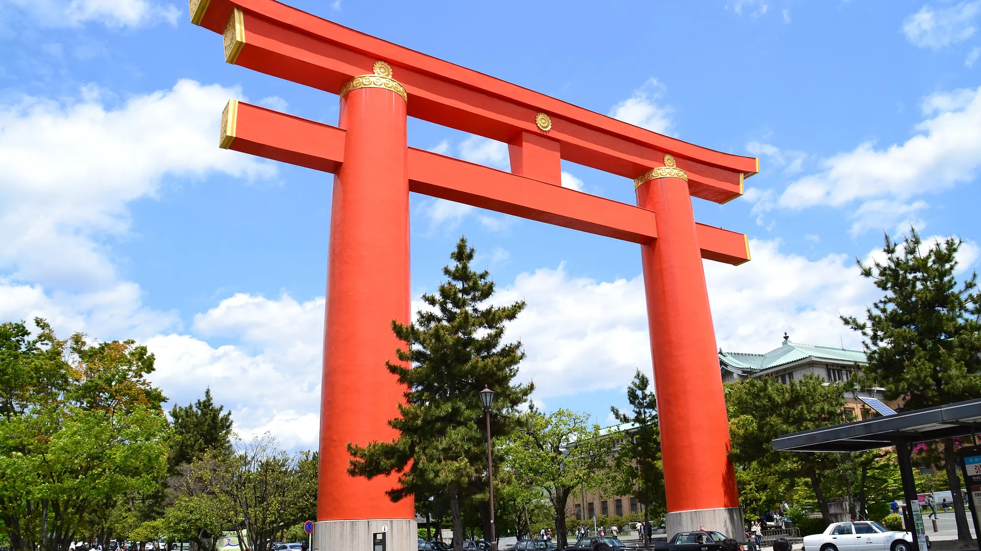 The giant red torii gate of Heian Shrine, Kyoto