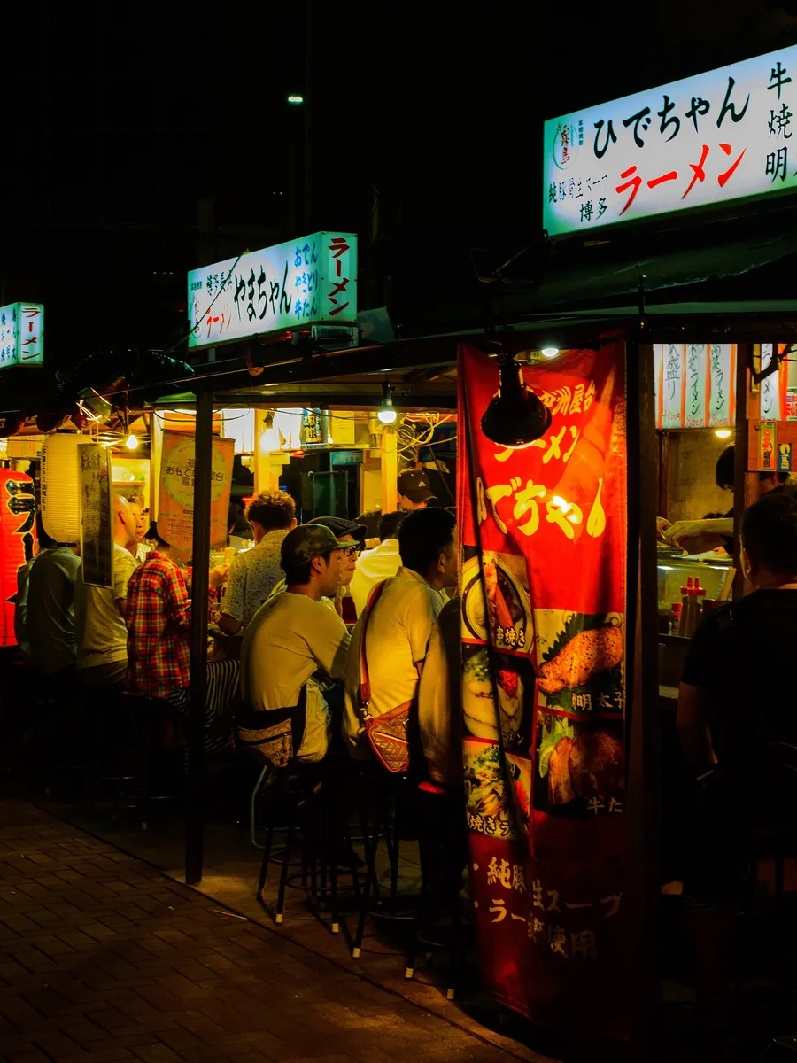 Yatai food stalls at night in Nakasu, Fukuoka