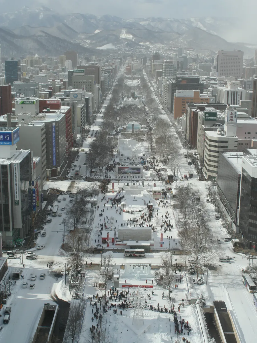 Odori Park lined with snow sculptures during the Sapporo Snow Festival