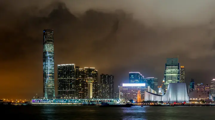 Victoria Harbour skyline at night, Hong Kong