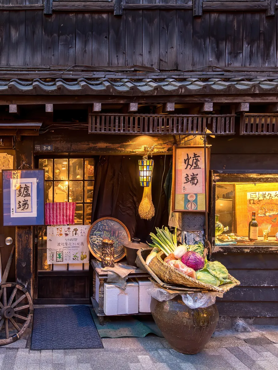 An illuminated restaurant front in Chiyoda, Tokyo